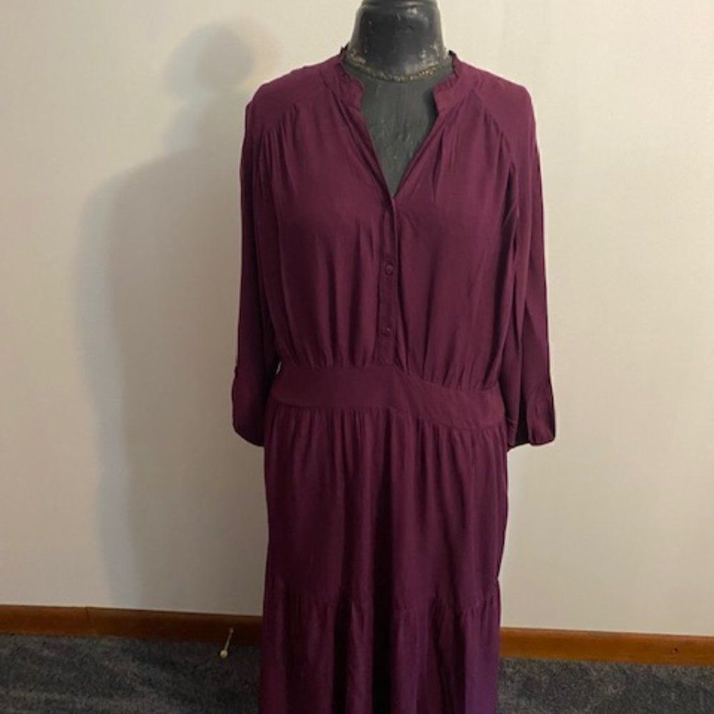 89th & Madison Wine Fusion V-Neck tiered dress, size XXL